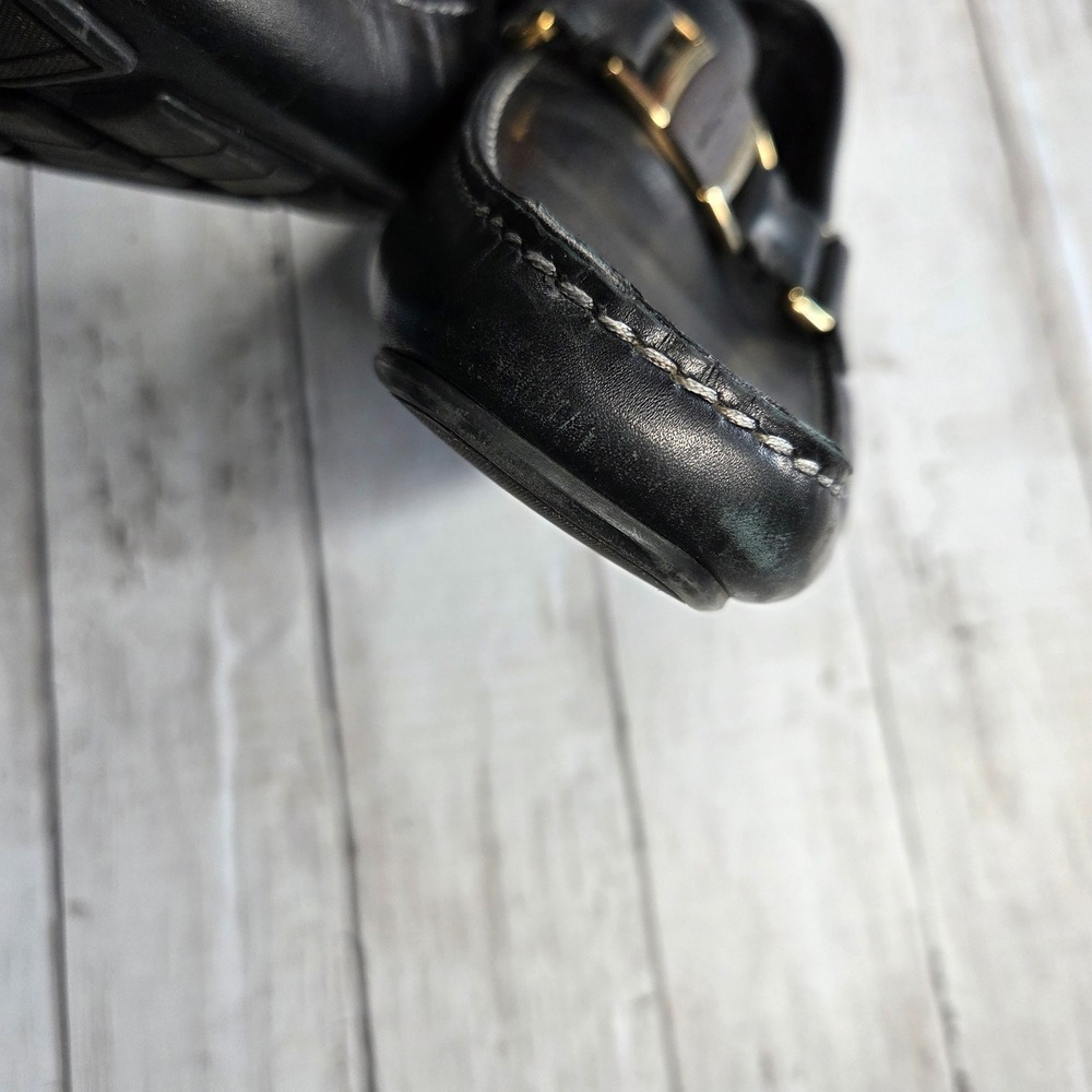 Salvatore Ferragamo Loafers Mens 7.5D Black Leather Wood Buckle‎ Driver Shoes - Picture 10 of 15